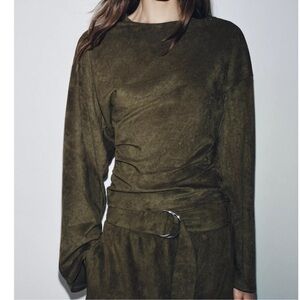 ZARA DRAPED FAUX SUEDE TOP